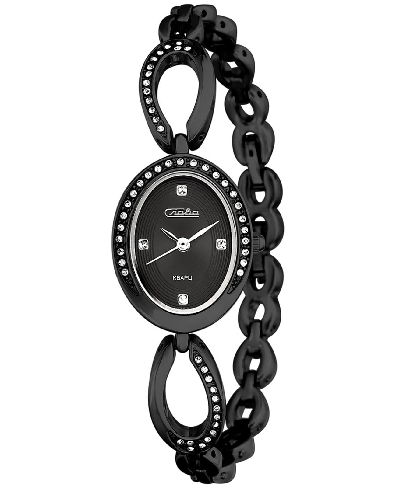 Слава Слава Инстинкт 6064505/2035  6064505/2035 кварцевые женские часы черный циферблат, браслет алюминий сплав с ip покрытием — вид спереди